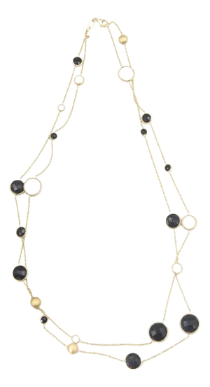 Italian Semi Precious White Agate and Smoky Quartz 14k Gold Station Necklace