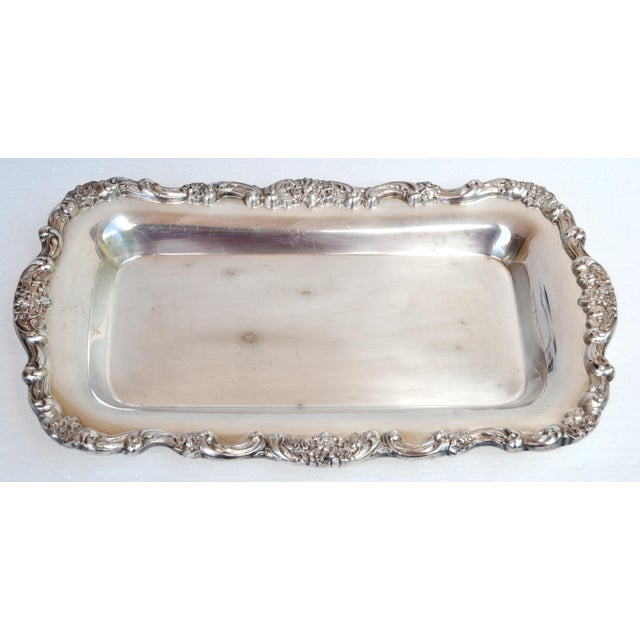 Victorian 1950s International Silver Co. Silverplate Rectangle Embossed Bread Platter Serving Tray For Sale - Image 3 of 16