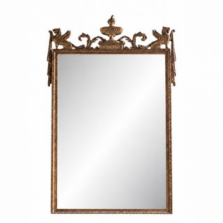 Antique Federal Style Giltwood Wall Mirror With Winged Griffins - C. 1900 For Sale