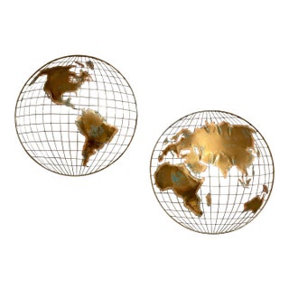 Curtis Jere World Map / Globe Wall Sculpture - A Pair For Sale