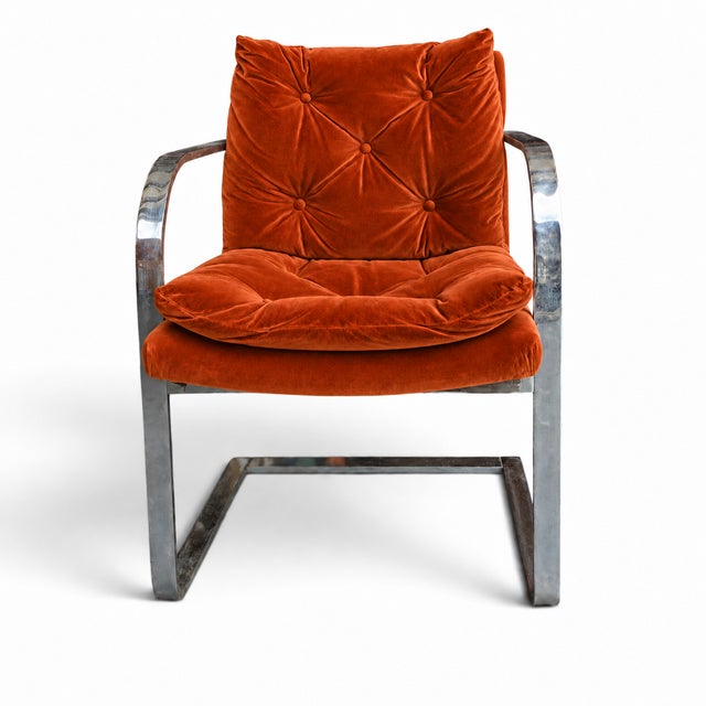 Vintage Chrome-Finish Steel Cantilever Lounge Chair in Orange Vinyl For Sale - Image 9 of 9
