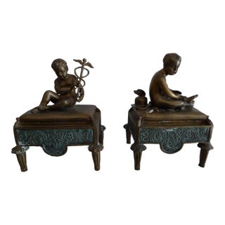 19th Century Bronze Recumbent Hermes Child Statues - A Pair For Sale
