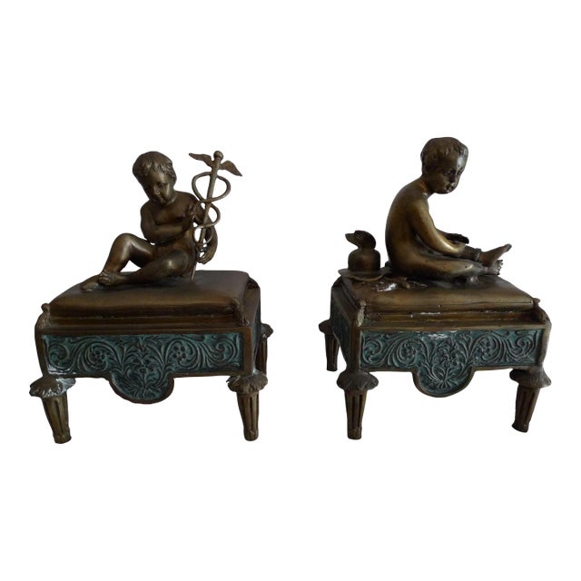 19th Century Bronze Recumbent Hermes Child Statues - A Pair For Sale