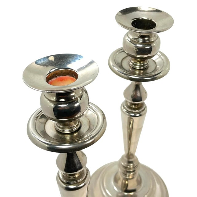 1980s Vintage Neo-Classical Silver Plate Candlesticks - A Pair For Sale - Image 5 of 8