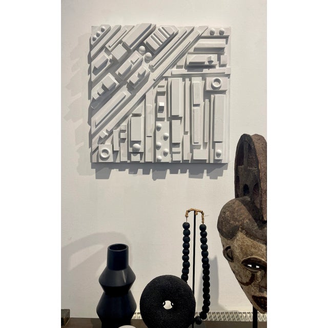 Contemporary Town One, Mix Media on Board, Sculptural Wall Art For Sale - Image 3 of 3
