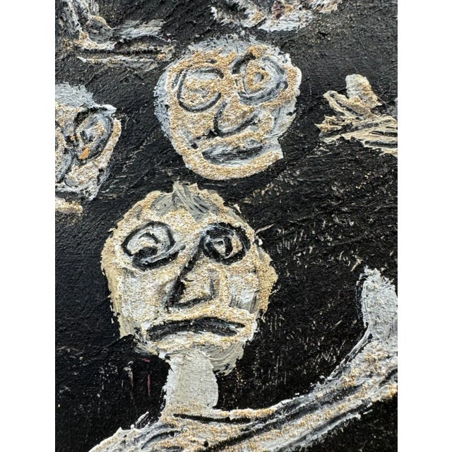 Art Brut, Oil and Sand on Canvas, 1968, Signed Jeune Eve For Sale - Image 9 of 12