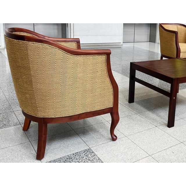 Danish Art Deco Mahogany Lounge Chairs in Donghia Gold Chevron - A Pair For Sale - Image 12 of 15