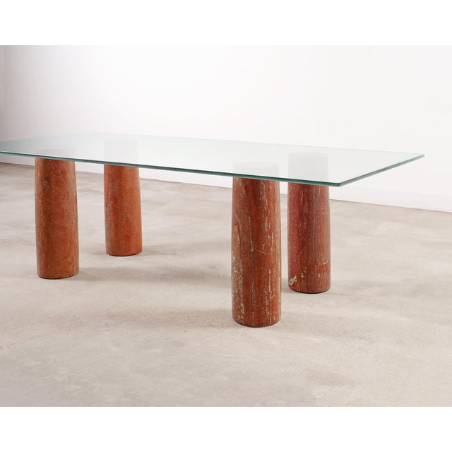 Glass Mario Bellini Colonnato Persian Red Travertine Glass Dining Table For Sale - Image 7 of 18