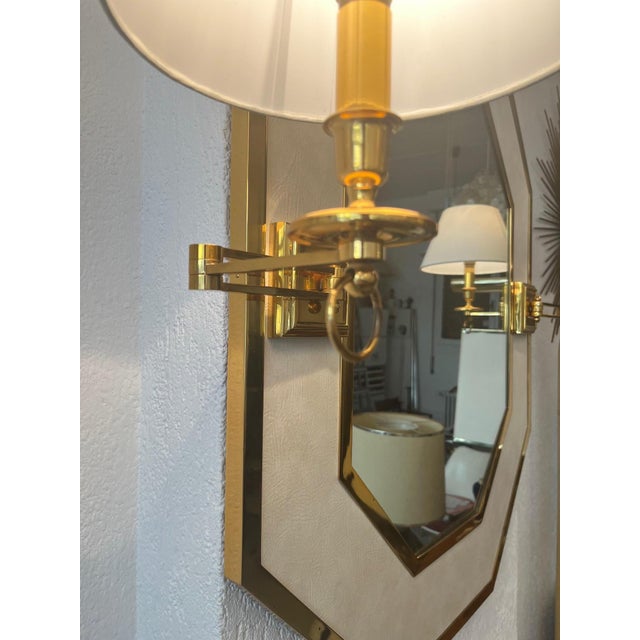 Neoclassical Brass and Leatherette Mirror with Light by Guy Lefèvre for Maison Jansen, 1970 For Sale - Image 11 of 14