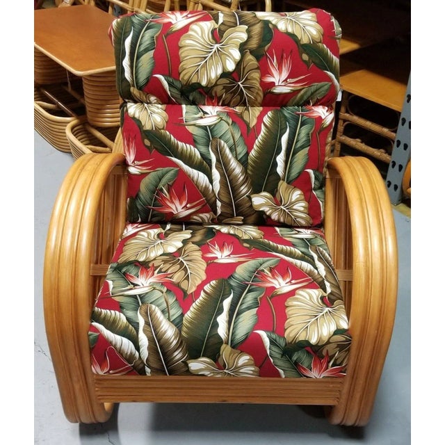 Rattan Mid-Century 3-Strand Pretzel Lounge Chair and Ottoman For Sale - Image 4 of 5