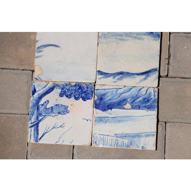 Antique 18th Century Portuguese Scenic Tiles With Rolling Hills & Botanical Details, Set of 8 For Sale - Image 6 of 10