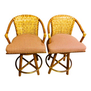American Classical McGuire Swivel Counter Stools - a Pair For Sale