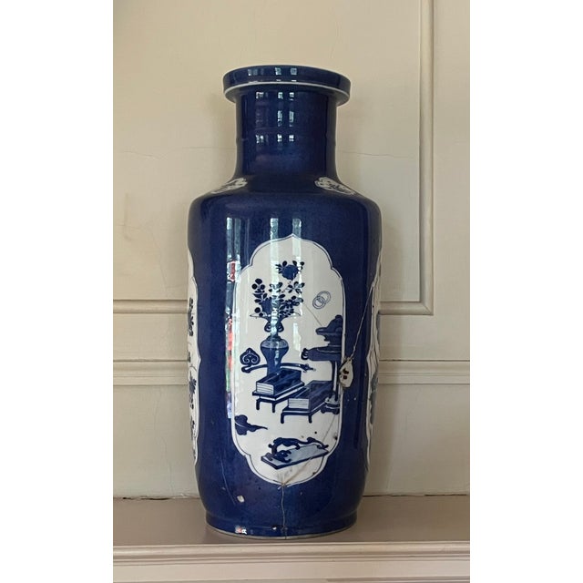 Antique Early 18th Century Chinese Powder Blue Kangxi Period Porcelain Rouleau Vase Circa 1700 For Sale - Image 14 of 18