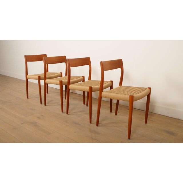 Papercord & Teak Model 77 Dining Chairs by Niels Otto Møller for J.L. Møllers, 1960s, Set of 4 For Sale - Image 6 of 16