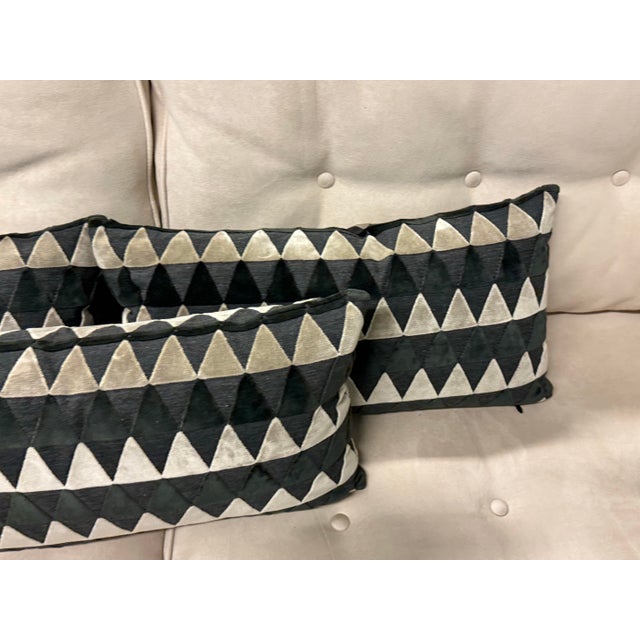 Black Bespoke Geometric Velvet Lumbar Pillows, Set of Three For Sale - Image 8 of 12