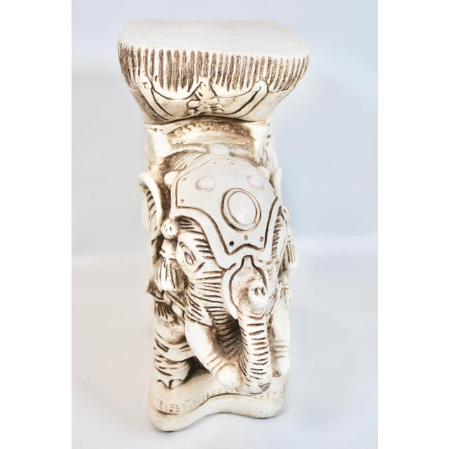 1960s Vintage Boho Chic Ceramic White Elephant Garden Stool For Sale - Image 5 of 10
