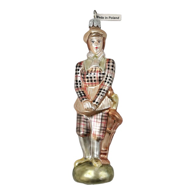 Vintage Female Golfer Glass Christmas Ornament – Made in Poland For Sale