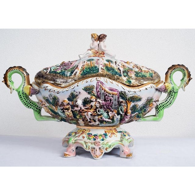 Antique Polychrome Porcelain Soup Tureen from Capodimonte, Naples, 20th Century For Sale - Image 6 of 7