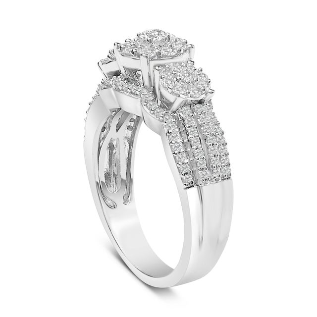 Haus of Brilliance .925 Sterling Silver 1.0 Cttw Diamond Engagement Ring and Soldered Wedding Band Set - Size 8 For Sale - Image 4 of 6