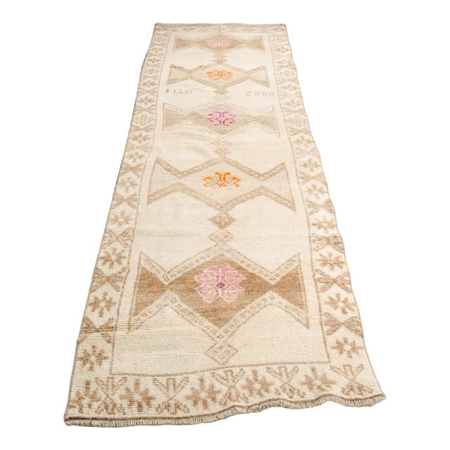 Mid 20th Century Oushak Tribal Oushak White Runner For Sale