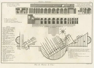 Antique Plan of Underground Area of Baths of Emperor Titus, Rome, Italy, 1786