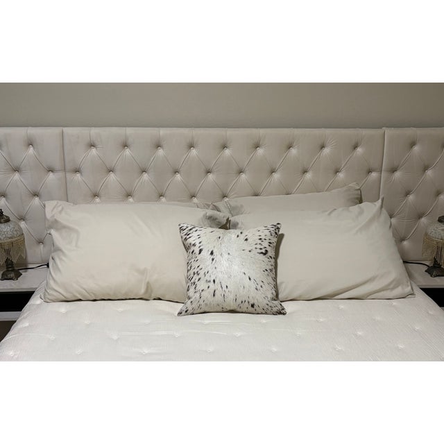 Premium Brazilian Watusi Cowhide Pillow Cover 16x16 – Champagne Ivory With Natural Speckling – Handcrafted by Pablo Sota Designs For Sale - Image 11 of 11