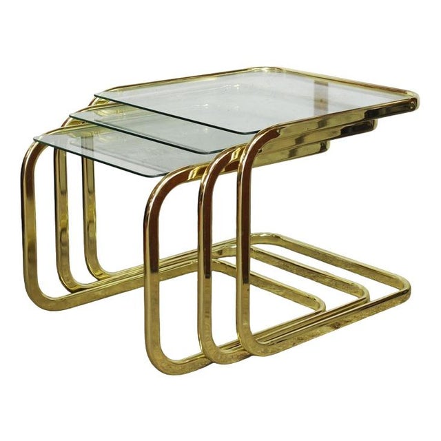 Metal Mid-Century Modern Brass and Smoked Glass Nesting Tables by Milo Baughman, 1970s, Set of 3 For Sale - Image 7 of 7