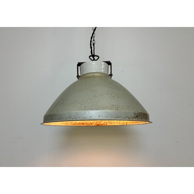 Industrial Grey Metal Factory Suspension Lamp, 1960s For Sale - Image 14 of 16