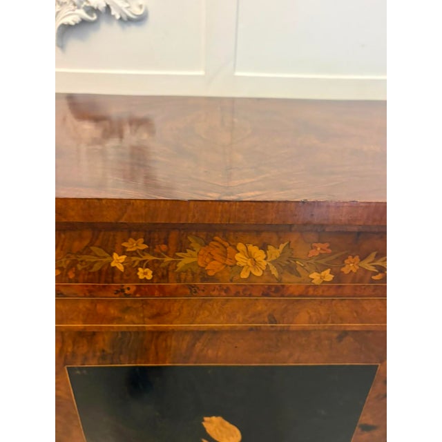 Antique Victorian Burr Walnut Sideboard Cabinet with Floral Marquetry Credenza, 1850 For Sale - Image 9 of 18