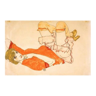1981 Egon Schiele 22 Erotic Drawings Wally in Red Blouse For Sale