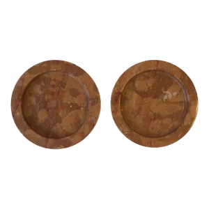 Italian Postmodern Marble Terracotta Wine Bottle Coaster or Catchall, Set of 2