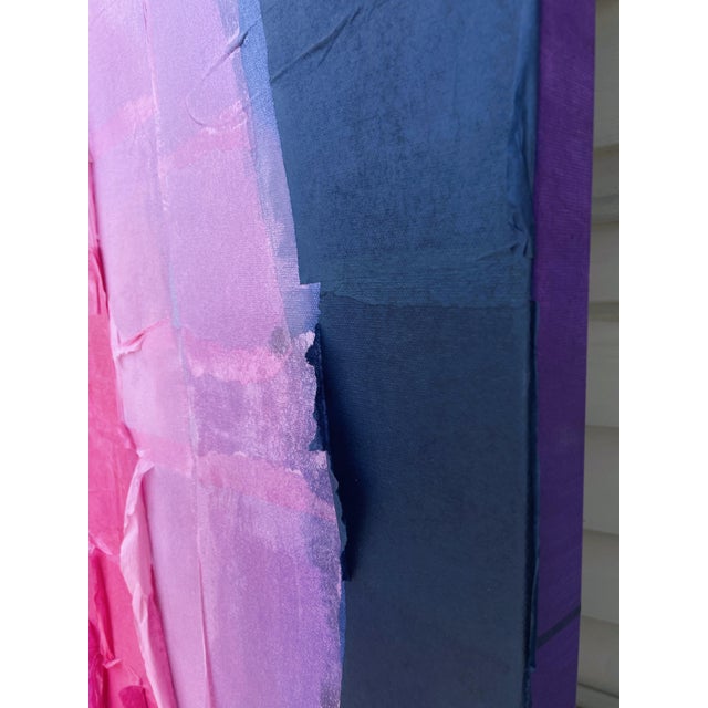 Bold Magenta and Navy Large Textured Wall Art For Sale In Austin - Image 6 of 7