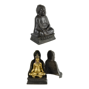 Early 20th Century Set of Jugendstil Cold-Painted Bronze Sculptures of Buddha and a Gilt Priestess by Franz Bergmann, Austria