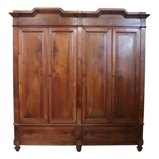 Large Antique Four-Door Wardrobe in Walnut, 1800s For Sale