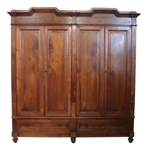 Large Antique Four-Door Wardrobe in Walnut, 1800s