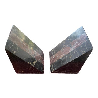 Geometrical Triangle Marble Bookends - a Pair For Sale