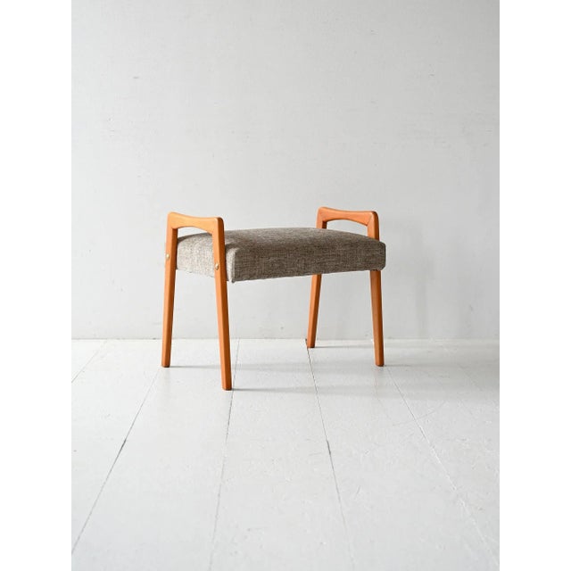 Vintage Scandinavian Oak Ottoman with Grey Upholstery, 1960s For Sale - Image 3 of 7