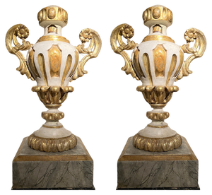 Italian Louis XIV Urn Lacquer and Gilt Vases, Set of 2