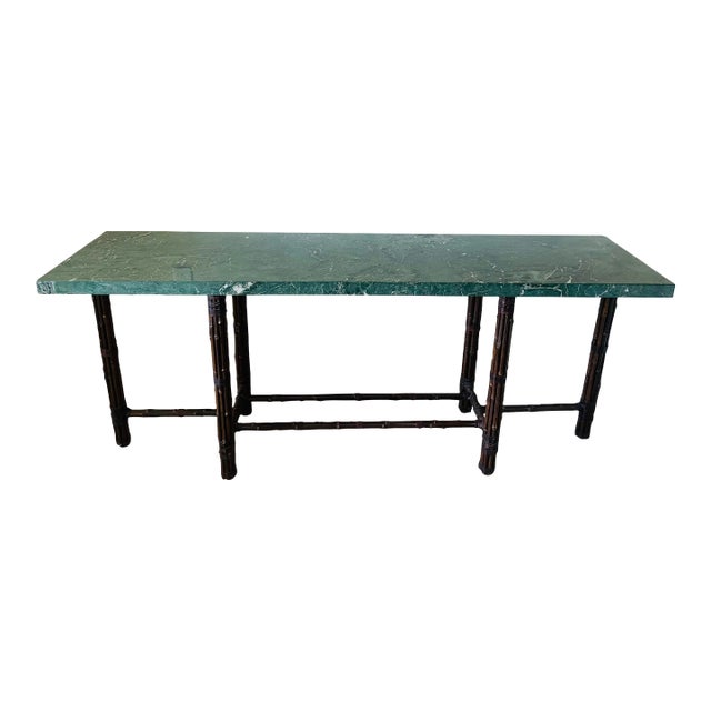 McGuire Organic Modern Bamboo Rattan Console With Italian Marble Top For Sale