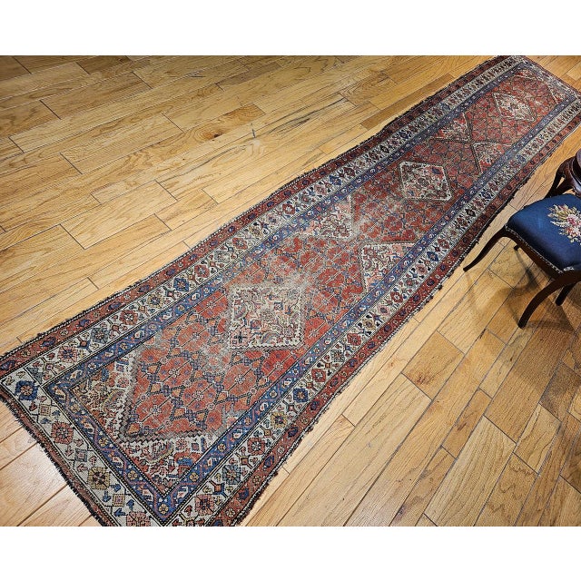 Antique Persian Malayer Runner Rug, Hand-Knotted Wool, Geometric Pattern, 3x16, Terracotta & Ivory For Sale - Image 14 of 18