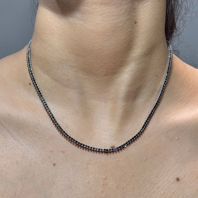 Contemporary 7.5 Carat Round Cut Black Diamond Riviera Tennis Necklace in 18k White Gold For Sale - Image 3 of 18