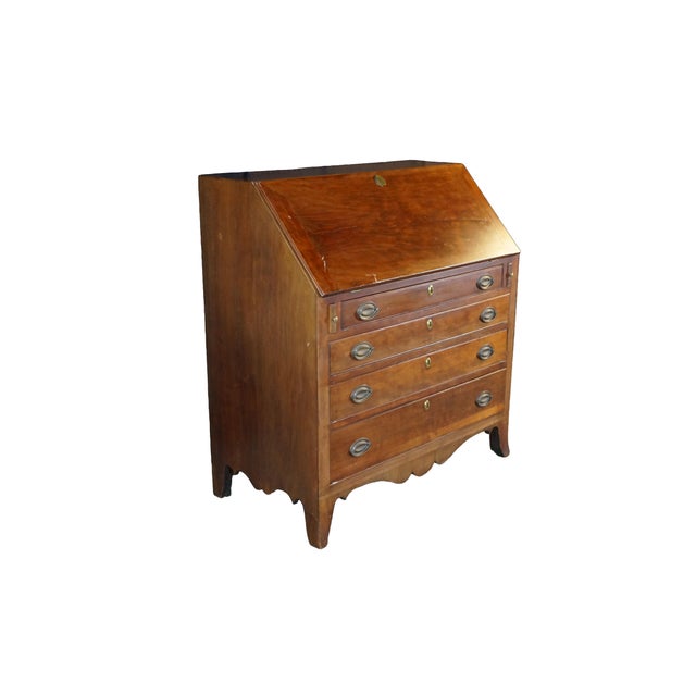 American Antique American Federal Hepplewhite Mahogany Slant Drop Front Secretary Desk For Sale - Image 3 of 18