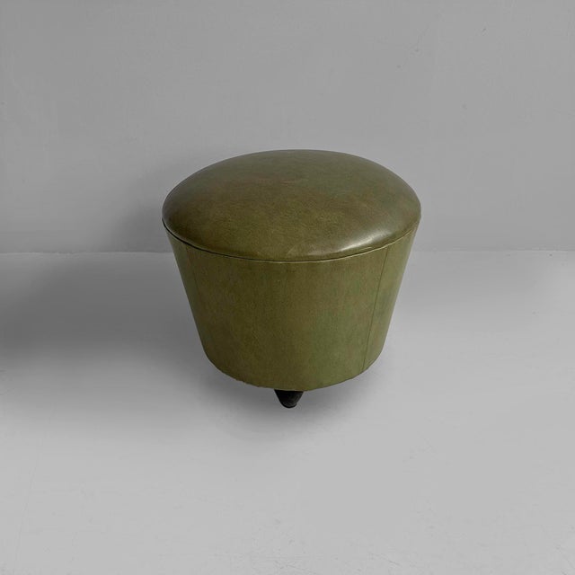 Italian Modern Green Faux Leather Pouf, 1970s, Set of 3 For Sale - Image 4 of 18
