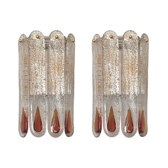 Italian Amber Murano Glass Wall Sconces from Mazzega, 1970s, Set of 2 For Sale - Image 12 of 12