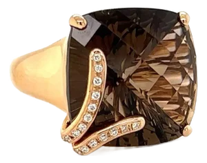 Bellarri Diamond Smoky Quartz 18k Rose Gold Cocktail Ring - Size 7