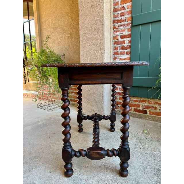 Antique English Console Table Writing Desk Jacobean Barley Twist Carved Oak C1890 For Sale - Image 9 of 18