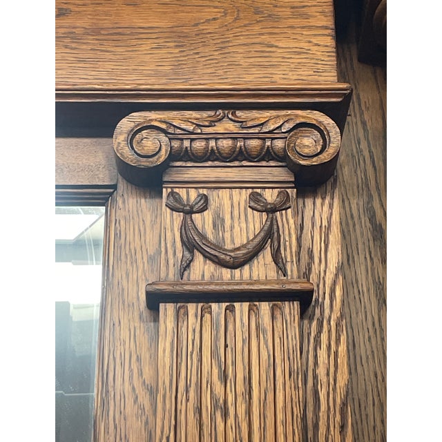 Wood Late 1800s Renaissance Revival Solid Oak Mirrored Back Bar With Columns & Pabst Blue Ribbon Inscriptions For Sale - Image 7 of 13