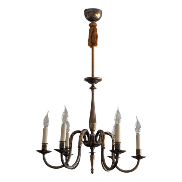 Large Vintage Six-Arm Chandelier by Paavo Tynell, 1930s For Sale
