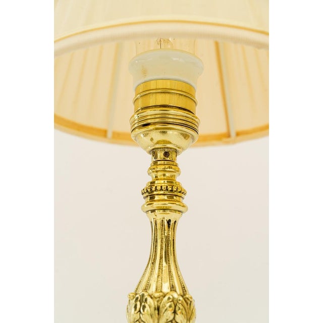 Historistic Brass Table Lamp with Fabric Shade, Vienna, Austria, 1890s For Sale - Image 5 of 13