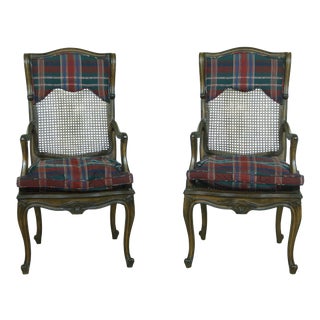 Pair French Louis XV Style High Back Armchairs For Sale